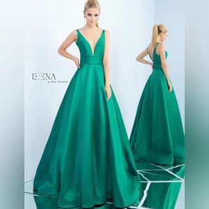 Mac Duggal Emerald Green Backless Ball Gown